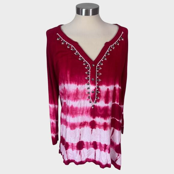 Bandolino XL Red Pink Tie Dye Made in India Top - Picture 1 of 9